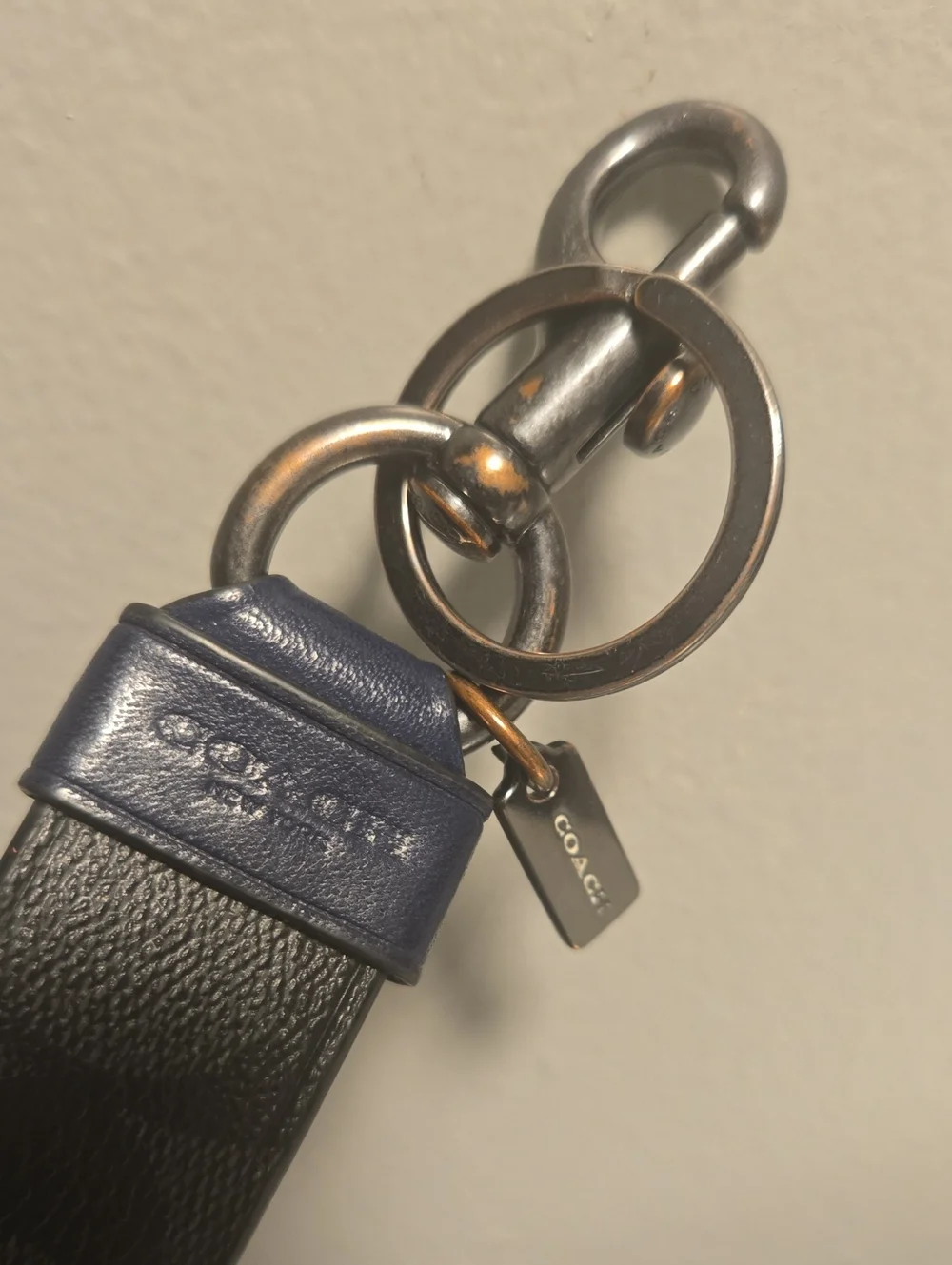 Coach Black & Gray Signature Wristlet Strap with Navy Trim